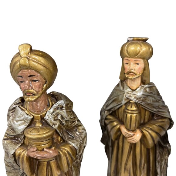 Vintage “Made‎ in Japan” Three Wise Men Nativity Figurines Gold Robes 1940s-60s - Picture 3 of 8